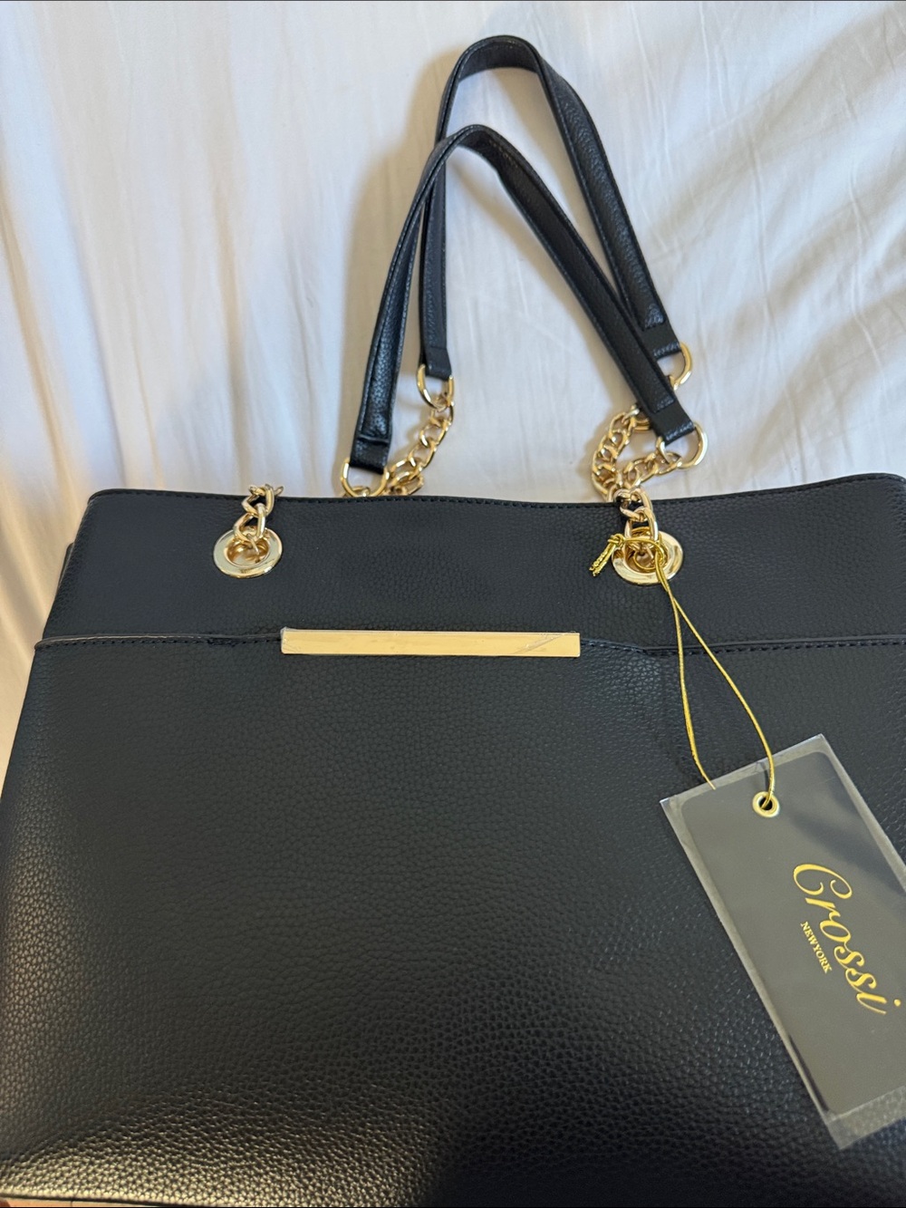 Black Leatherette Tote Bag with Gold Hardware Crossi New York